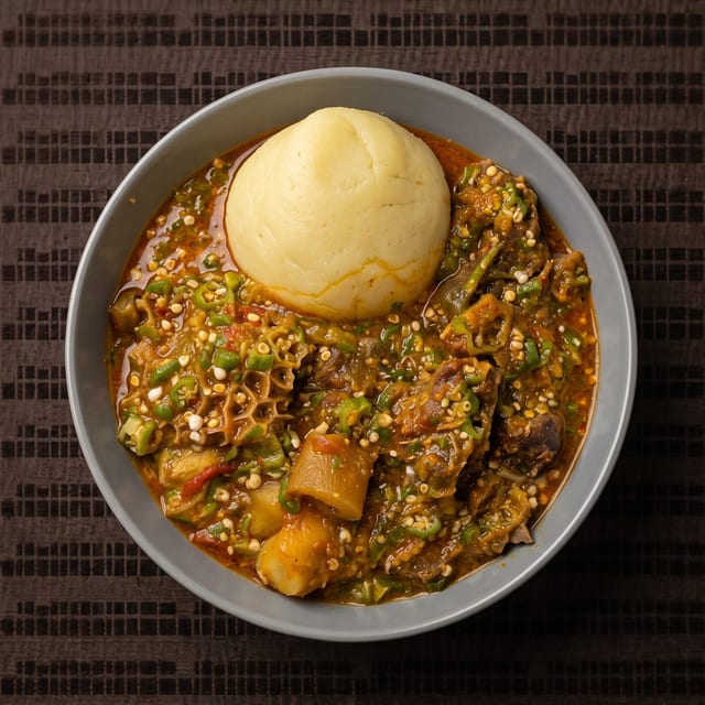 Okra Soup with Assorted Meat.