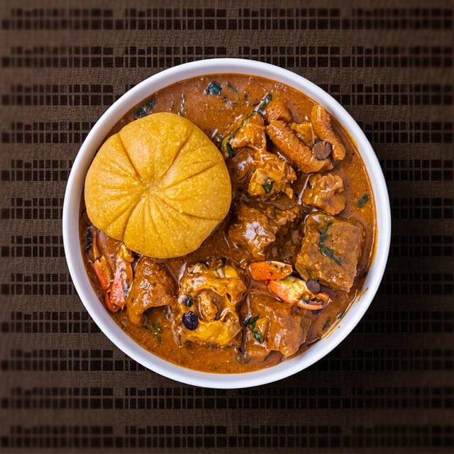 Ogbono Soup with Assorted Meat and Fufu.