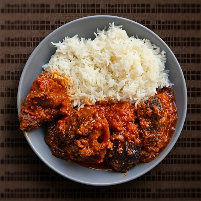 Plain Rice with Stew.