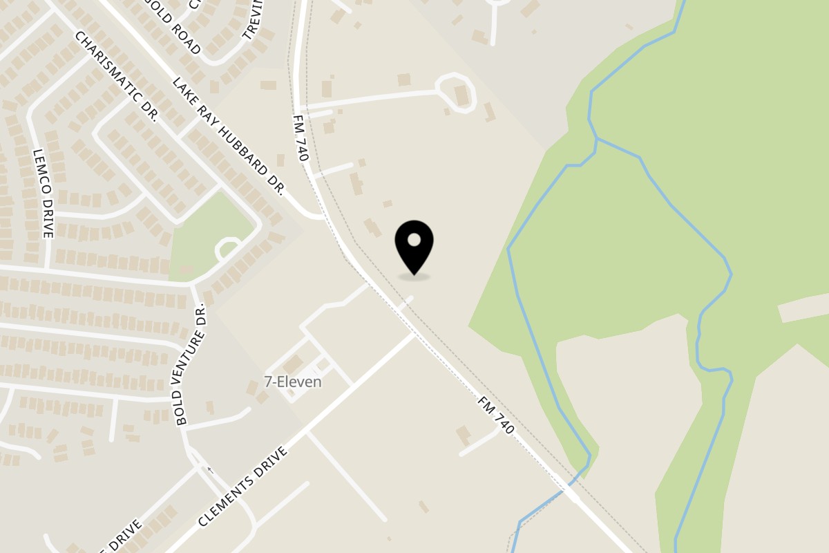 Map showing the location of African Cuisine on the Wheels on 18222 FM 740 in Forney